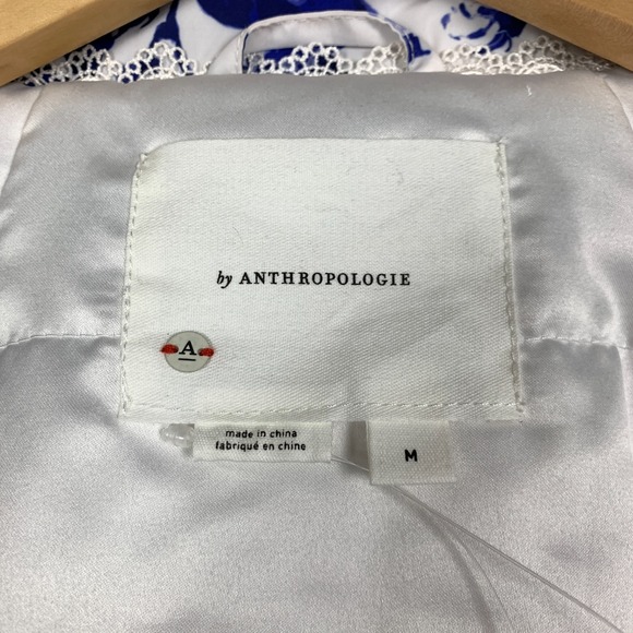 Anthropologie Bomber Jacket Women's Medium M Blue/White Cropped Floral Insulated - Picture 3 of 11